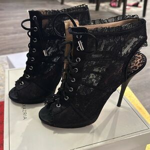 Black Lace Lace up Heels